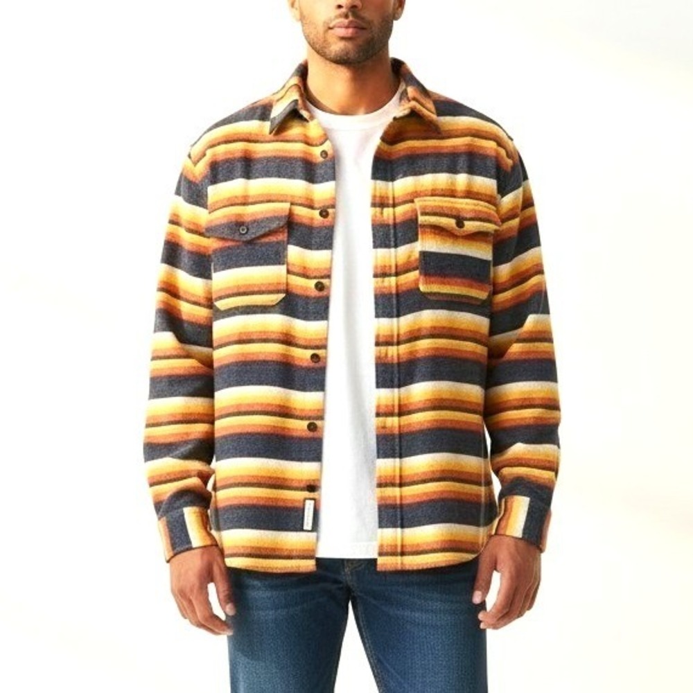 California Cowboy High Sierra Flannel Shirt Sunset Stripe Thermal Lined Sz Large